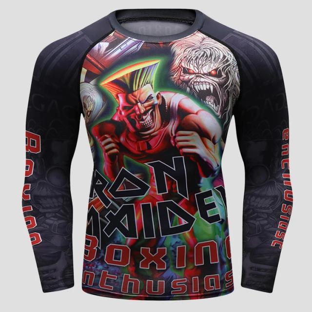 Camiseta Masculina 3D Rashguard para MMA e Jiu Jitsu, Manga Comprida para Boxing e Kickboxing Fitness