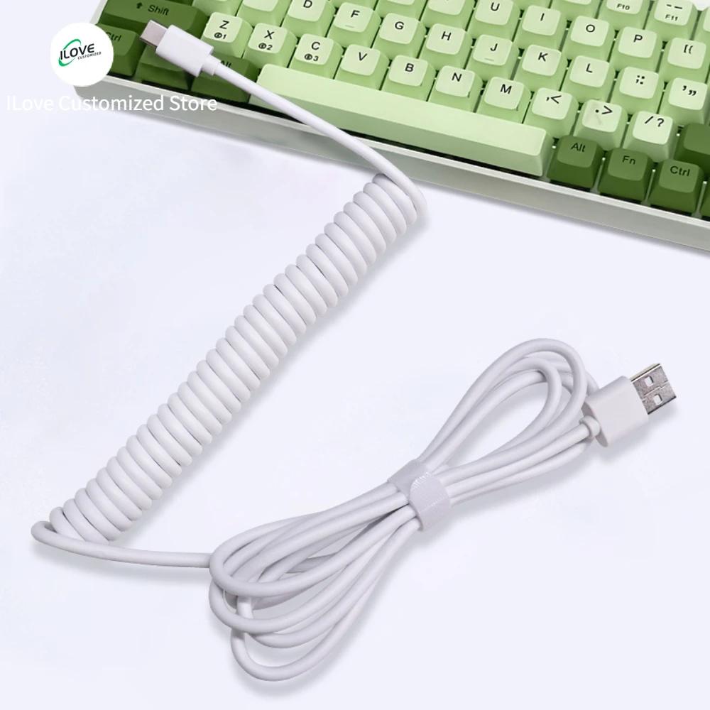 Cabo de teclado enrolado usb c para teclado de jogos mecânico fio de manga dupla com conector de aviador de metal destacável de carregamento - Image 1