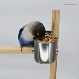 Aço inoxidável pássaro alimentador coop copo tigela recipiente de comida papagaio paraqueet gaiola pendurado tigela água prato pássaro transporte da gota - Image 4