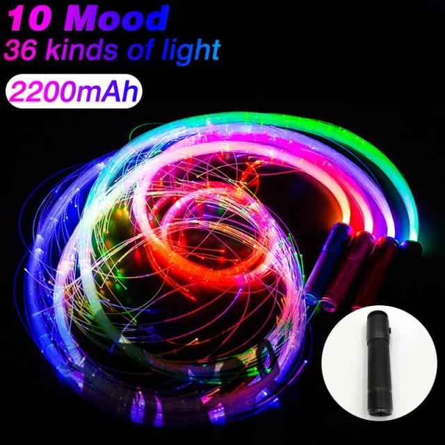 LED Fibra Óptica USB Recarregável Disco Dance Whip 360° Swivel