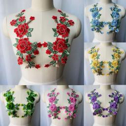 Bordado vestido laço tecido colar costurar patches, 3d flores, vermelho, rosa, azul, roxo, decoração do casamento, DIY, 2pcs - Image 1