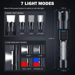 Lanterna LED recarregável super brilhante, 10000 High Lumen Zoom, poderosa luz da tocha, USB-C Long Range, lanterna LED XHP50 - Image 3