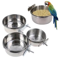 Aço inoxidável Clamp-On bebedor de água para Pet, Food Dish, Hamster, Bird Feeder, Parrot Feeding Bowl, Cage Cup - Image 1