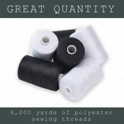 Conjunto de Linha Eajai-Poliéster para Máquinas Manuais, Linhas De Costura, Fios De Tricô, Forte, Durável, Preto, Branco, 500m, 4Pcs - Image 3