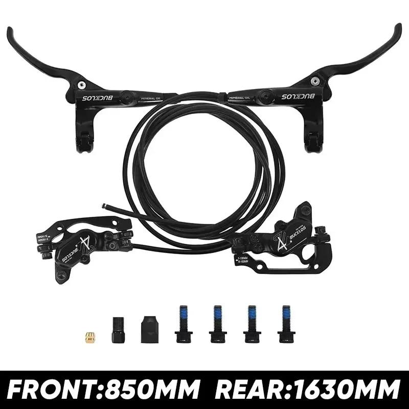 Bucklos 4 pistão mtb freio hidráulico dianteiro traseiro dh e-bike conjunto de freio a disco 1150 1950mm quatro pistão pressão óleo freios hidráulicos - Image 1