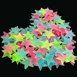 Adesivo de parede fluorescente para quarto de criança, estrela luminosa, estrelado, tridimensional, 100 pcs - Image 4