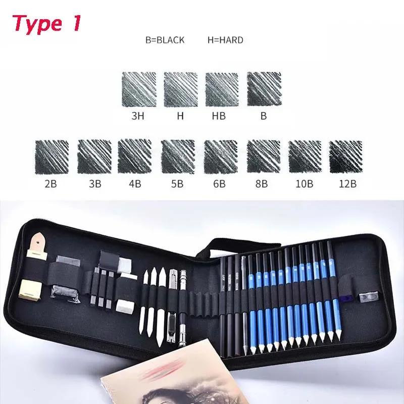 33PCS Desenho Profissional Esboço Set Desenho Lápis De Madeira De Carvão Amassado Eraser Kit para Pintor Estudantes Art Supplies - Image 1