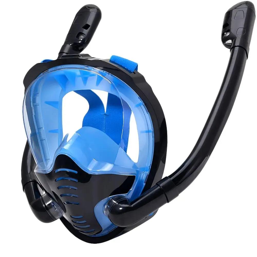 Máscara de snorkel facial completa 180 ° Visão panorâmica silicone seco superior mergulho óculos de natação com 2 snorkels anti-nevoeiro anti-mar - Image 4