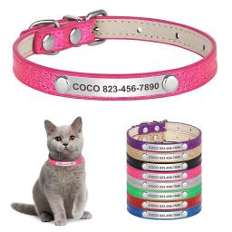 Colar de couro personalizado para animais, Coleiras Bling Bling para cães pequenos e gatos, Gravado grátis, ID de cachorro e gatinho - Image 1