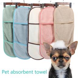 Toalha de banho pet microfibra com bolso, cobertor de secagem ultra absorvente para cães pequenos e gatos - Image 1