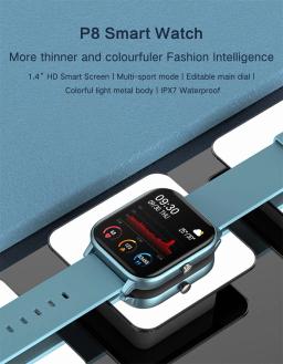 Smartwatch esportivo P8 com monitor de freqüência cardíaca, pulseira de fitness, tela sensível ao toque, IPX7, alta definição, suporte multilíngue - Image 6