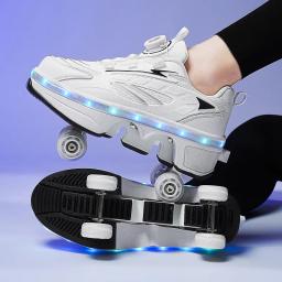 Deformação Roller Skates Sapatos para homens e mulheres, quatro rodas, tênis de corrida de uso duplo, Parkour Roller Sneaker, infantil - Image 5