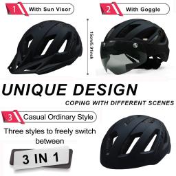 Pjt novo led capacete da bicicleta com óculos de sol viseira recarregável led capacete da bicicleta dos homens escudo estrada mtb ciclismo capacetes - Image 2
