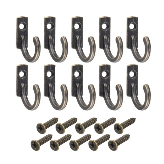 Conjunto de 10 Ganchos Antigos Curvados para Parede - Ideais para Jóias, Casacos e Chapéus