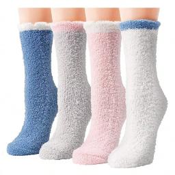 4 pares mulheres inverno quente meias felpudas grosso térmico sólido macio meias fofas bonito moda chinelo casa chão dormir meias - Image 1