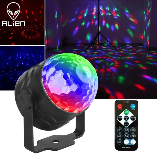 Luz de Discoteca Giratória RGB Alien com Controle Remoto e Ativação por Som para Festas, Casamentos e Aniversários