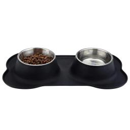 Tigela de cachorro dupla antiderrapante com esteira de silicone, aço inoxidável durável, alimentador de água, pet feeding, tigelas para cães e gatos - Image 4