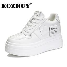 Koznoy-Sapatilhas de couro genuíno de vaca para mulheres, vulcanizadas, respiráveis, confortáveis, casuais, outono, outono, senhoras, robustas, de alta marca, 8cm - Image 1