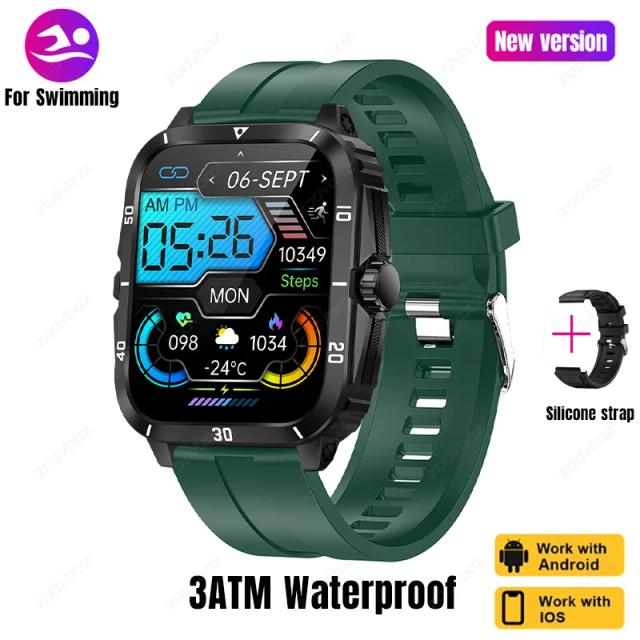 Smartwatch impermeável 2024 para natação e esportes, com chamadas por voz e tela HD de 1.96", compatível com Android e iOS, ideal para homens e mulheres