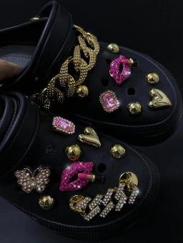 16 peças acessórios de sapatos com buraco destacável: lábios e batom de strass de metal, decorações de sapatos de flores ABS, adequados para sandálias A - Image 1