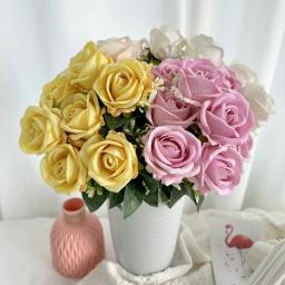 Rosa pérola artificial buquê de flor, arranjo floral acessórios, suporte fotográfico, presente do dia dos namorados, decoração de mesa em casa, vaso deco, 9 cabeças - Image 6