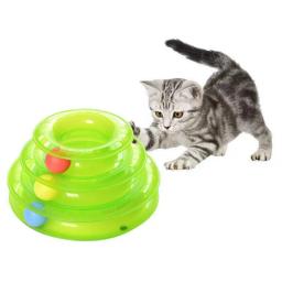 Mesa giratória de três camadas para animais de estimação, brinquedos interativos para gatos, trilha intelectual, placa engraçada com 3 bolas e 3 níveis - Image 5