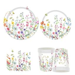 Louça descartável para festa, flor selvagem, placas de jantar, copos, guardanapos, feliz verão aniversário suprimentos, 8 convidados - Image 1
