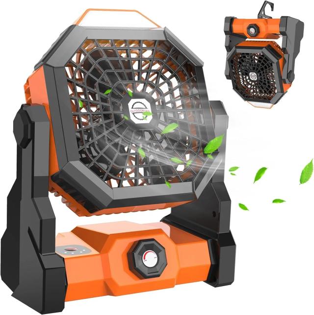 Ventilador de Acampamento com Lanterna LED e Bateria Portátil de 10000mAh para Viagens e Caminhadas