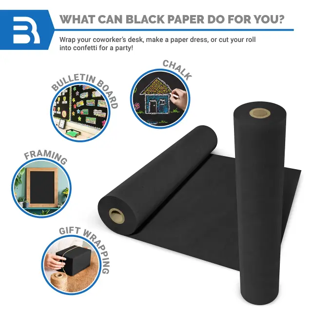 Papel Kraft Preto para Artesanato e Decoração: Rolo de 30cm x 10m, Ideal para Arte de Parede e Embrulho sem Desbotar