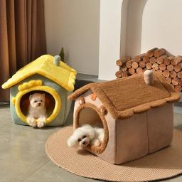Casa de estimação dobrável para cães e gatos, Cama de canil para cães pequenos, Cama quente para inverno, Ninho confortável, Cama para cachorros - Image 3