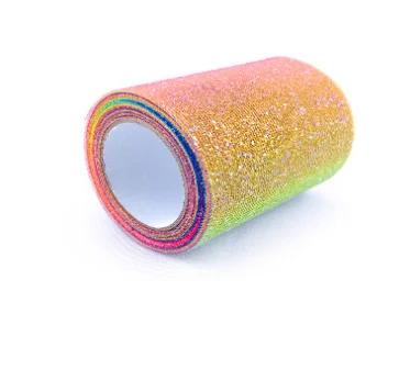 Rolo de Tecido Tulle Glitter Arco-íris para Artesanato e Costura Brilhante