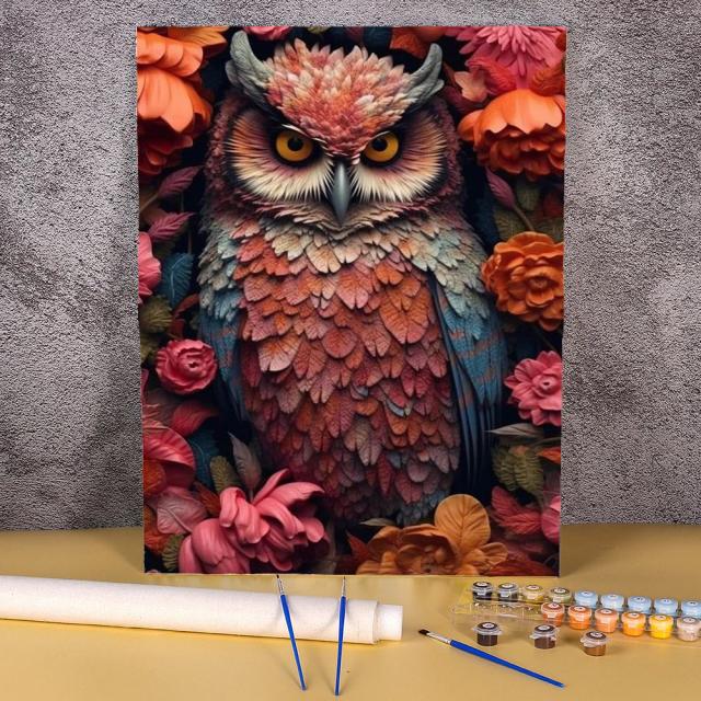 Kits de Pintura a Óleo para Quarto Infantil com Temas de Flores e Coruja, Quadro Por Números em Tela e Tinta Acrílica para Crianças e Sala de Estar