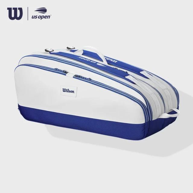 Bolsa de Raquetes Wilson US Open Super Tour com Isolamento Térmico e Mochila Branco e Azul - Pacote Duplo de Tênis