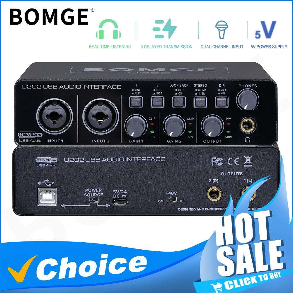 BOMGE-USB Interface de áudio com pré-amplificador de microfone, U202, XLR, TSR, portas TS, 48V, 32 bits, Resolução 192kHz para gravação em computador, Stream - Image 1