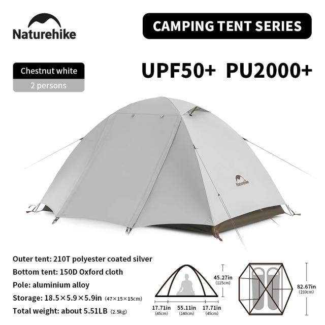 Barraca de Acampamento Naturehike para 2-3 Pessoas: À Prova d'Água, Ultraligeira e com Proteção UPF 50+ para Caminhadas e Trekking