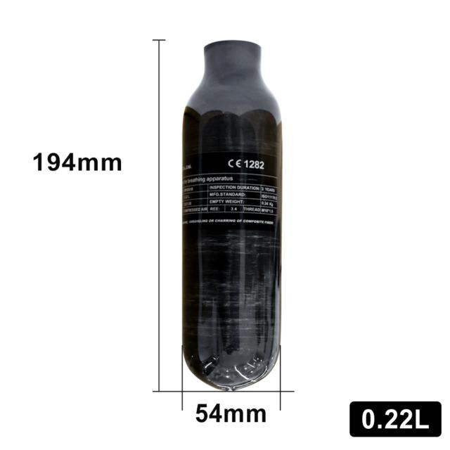 Cilindro de Fibra de Carbono TUXING 300Bar 4500Psi 500cc para Tanques HPA com Conexão M18*1.5 na Cor Preta