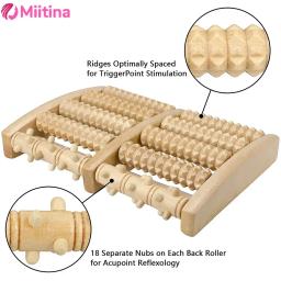 Massageador de pés de rolo grande de seis fileiras de madeira com caracteres gravados para massagem nas mãos, massageador de pés doméstico - Image 1