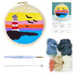 RUOPOTY Diy Punch Agulha Bordado Starter Kits Para Iniciantes Crianças Farol Artesanato Poking Bordado Fio Pintura Artes - Image 1