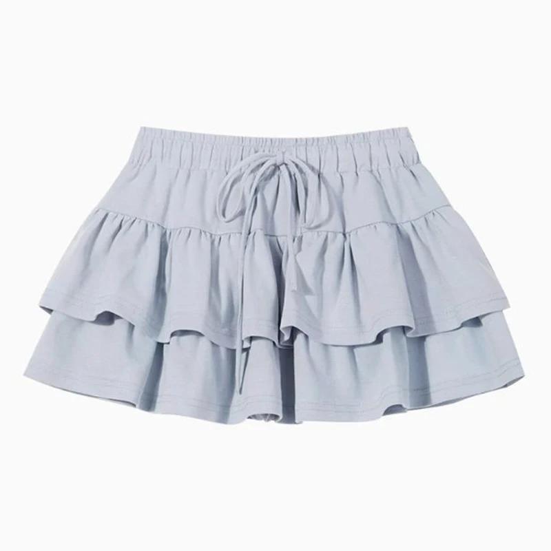 Algodão doce mini saias y2k elástico de cintura alta sólida dupla camada bolo saia coreano plissado retalhos lolita saia shorts novo - Image 1