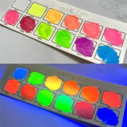 Tintas Aquarela Fluorescentes para Tecido DIY, Conjunto De Pintura De Artista Portátil, Papel De Madeira De Pedra, Nail Art, 12 Cores - Image 2