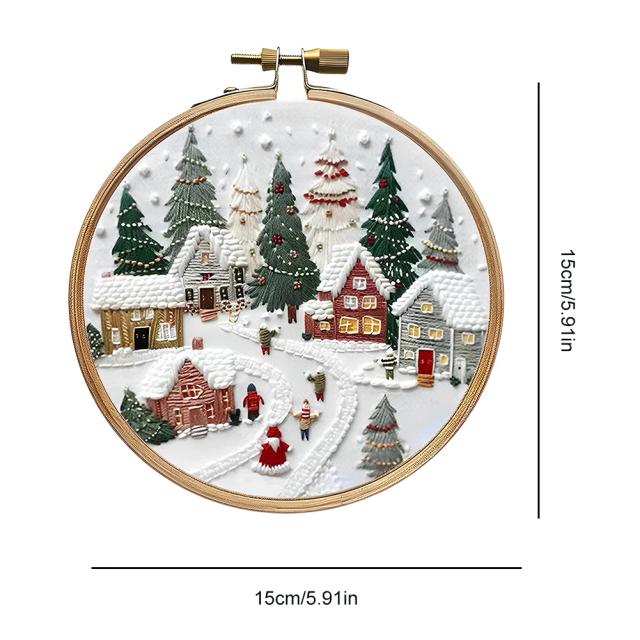 Kits de Bordado de Natal em Ponto Cruz para Iniciantes e Adultos com Aros e Fios de Pano em Tamanhos de 20cm e 15cm