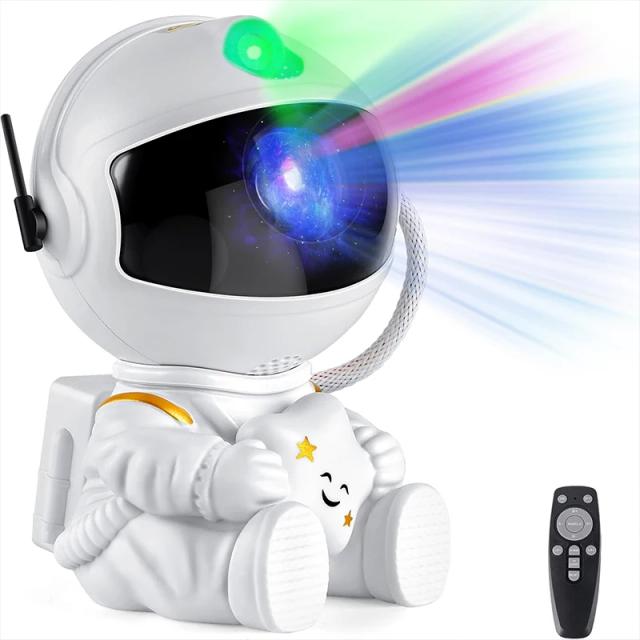 Projetor de Luz Noturna Astronauta Galáxia Branca Segurando Estrela
