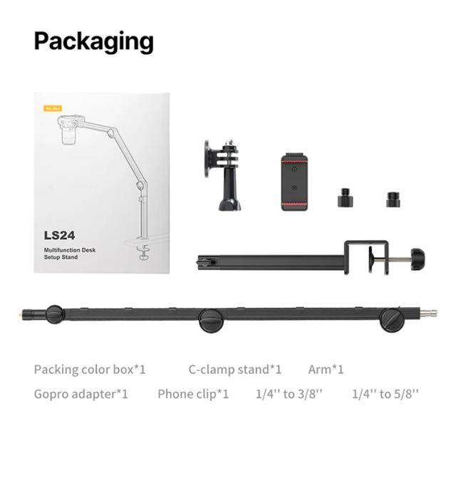 Microfone Boom Braço VIJIM-LS24 para Gravação: Suporte Ajustável para Mesa e Câmeras DSLR com Parafuso 1/4