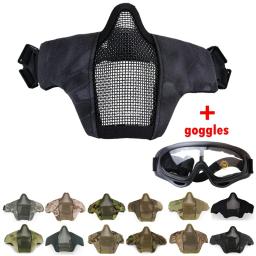 Máscara de tiro óculos resistência ao impacto airsoft combate malha aço máscara proteção tático paintball meia máscara facial conjunto - Image 1