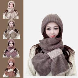 Chapéu cachecol de inverno, design de dois tons, forrado de lã, à prova de vento, proteção para os ouvidos, gorro de malha quente para clima frio, atividades ao ar livre - Image 1