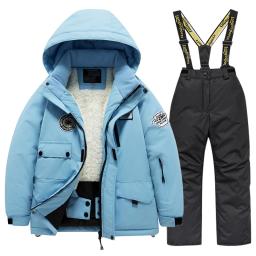 Terno de esqui infantil, conjunto masculino e feminino com roupas de esqui grossas, impermeáveis e quentes para vila de neve, para crianças grandes e bebês - Image 4