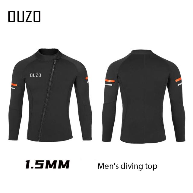 Jaqueta de Mergulho Masculina em Neoprene com Fecho Frontal, Manga Longa, Ideal para Surf e Mergulho Livre - 1,5mm