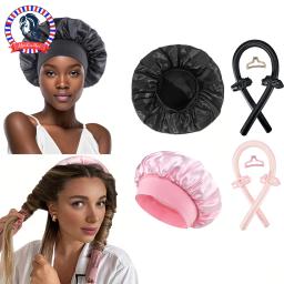 Nenhum calor modelador de cabelo e cetim touca de dormir conjunto heatless cabelo curling bandana garra de cabelo clipe anéis de cabelo macio dormir chapéu salão de beleza - Image 1