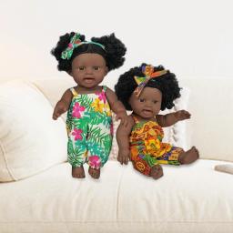 Boneca preta africana americana de 12 polegadas, 30cm, com roupas, corpo inteiro de vinil, cabelo encaracolado, boneca preta realista, presentes para meninas - Image 4