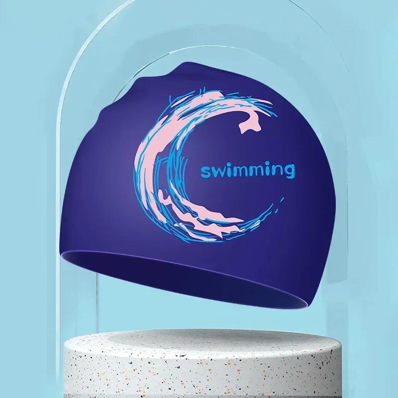 Silicone impermeável impresso Swim Caps para homens e mulheres, Tampão de natação grande cabelo longo, Acessórios de natação para adultos - Image 1